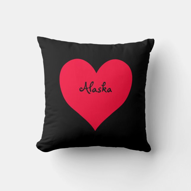 Black and Red Alaska Heart Throw Pillow (Front)