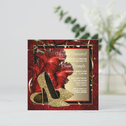 Black and Red and Gold High Heels Birthday Party Invitation | Zazzle