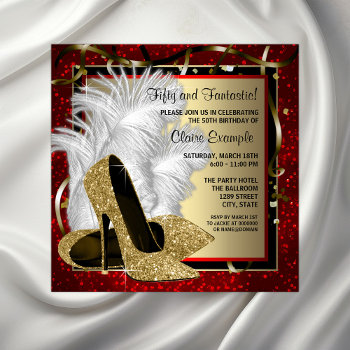 Black And Red And Gold High Heels Birthday Party Invitation by Pure_Elegance at Zazzle