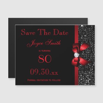 Black And Red Any Age Birthday Save The Date Magnetic Invitation by GroovyGraphics at Zazzle