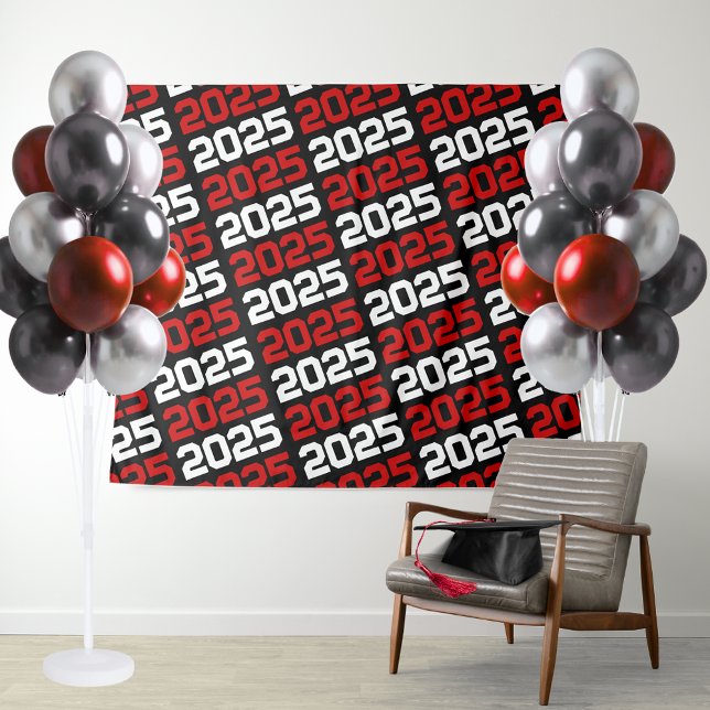 Black and Red ANY Class Year Graduation Backdrop (Black and Red Repeating Class Year Background. Great for photo booths, display tables & more! )