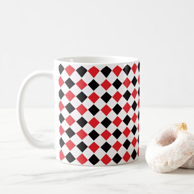 Black and Red Argyle Pattern    Coffee Mug (With Donut)