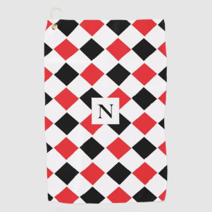 Black and Red Argyle Pattern Monogram Golf Towel
