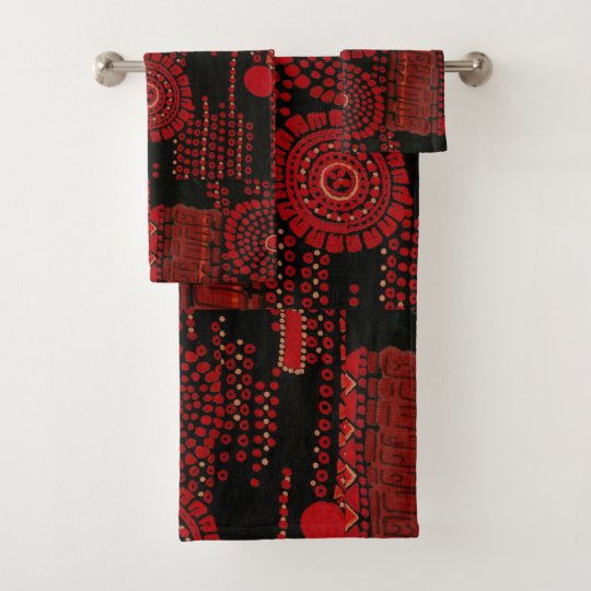 Black and Red Art Deco Pattern Bath Towel Set