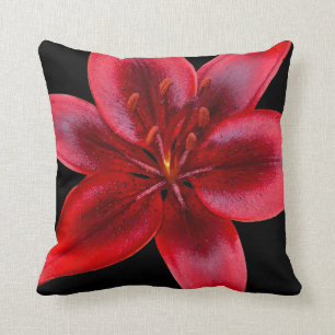 Black and Red Asiatic Lily Flower Square Pillow