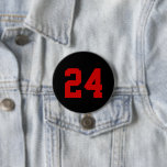 Black and Red Athlete Jersey Number Button<br><div class="desc">Cheer on your favorite sports team, football player or just show off your school pride with a custom personalized spirit button! Personalize with a player's jersey number or other custom text. Perfect for football, basketball, baseball and soccer games! Create custom pins for the whole team, cheerleaders, parents and siblings to...</div>