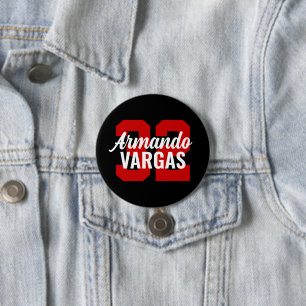 Black and Red Athlete Jersey Number Button