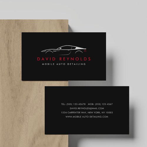 Black and Red Auto Detailing Auto Repair Business Card