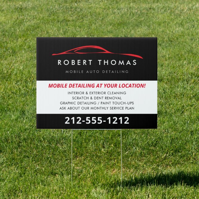 Black and Red Auto Detailing, Auto Repair Sign (Insitu)