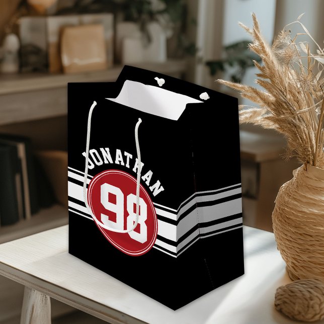 Black and Red Auto Racing Stripes Name Number Medium Gift Bag (Custom Gift Bag)