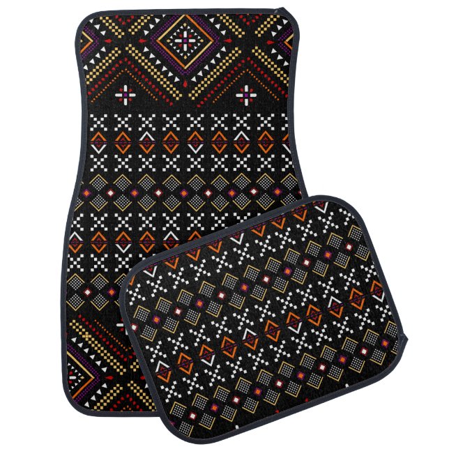 Black and Red Aztec Andes Tribal Pattern Car Mat (Set)