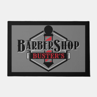 Black and Red Barber Logo Personalize 24" x 36" Doormat