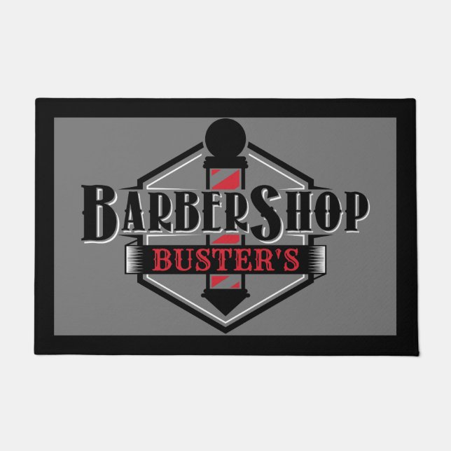 Black and Red Barber Logo Personalize  24" x 36" Doormat (Front)