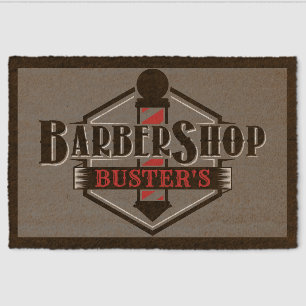 Black and Red Barber Logo Personalize  24" x 36" Fiber Doormat