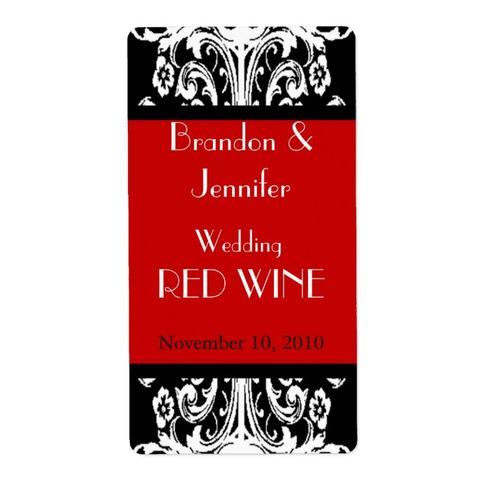 Black and Red Baroque Wedding Mini Wine Labels