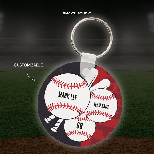 Black and Red Baseball Player Sports Team Keychain