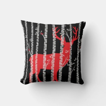 Black And Red Birch Tree Forest Pillow by ChristmasBellsRing at Zazzle