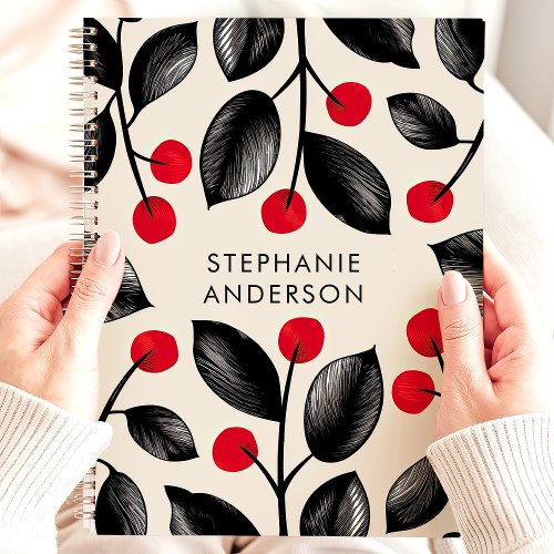 Black And Red Botanical Berries Custom Name Planner