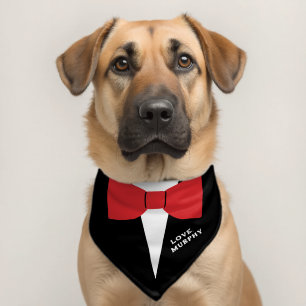 Black and Red Bow Tie Tuxedo Suit Custom Pet  Bandana Collar