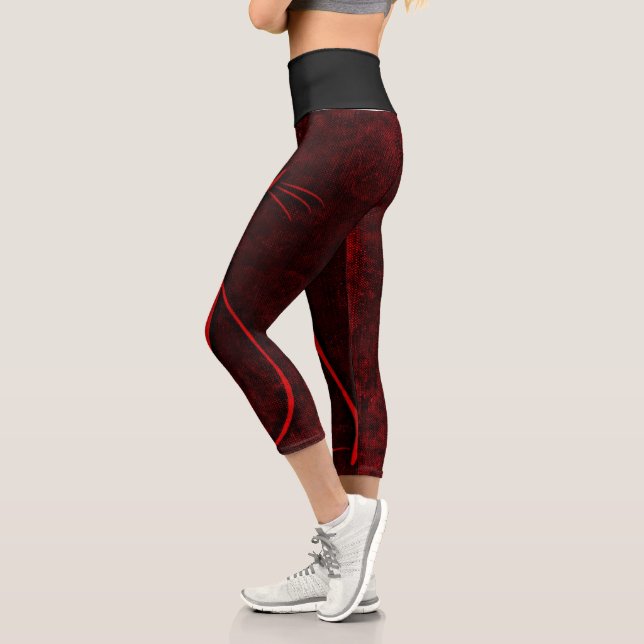 Black And Red Brown Design  Capri Leggings (Left)
