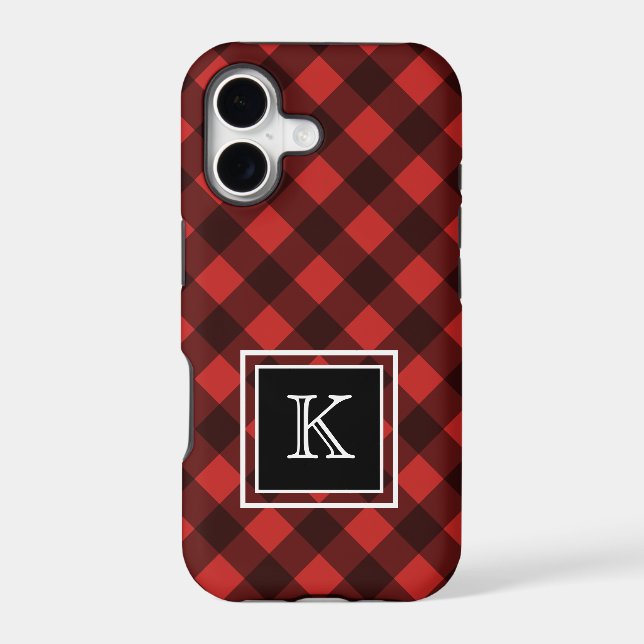 Black and Red Buffalo Check Custom Monogram Case-Mate iPhone Case (Back)