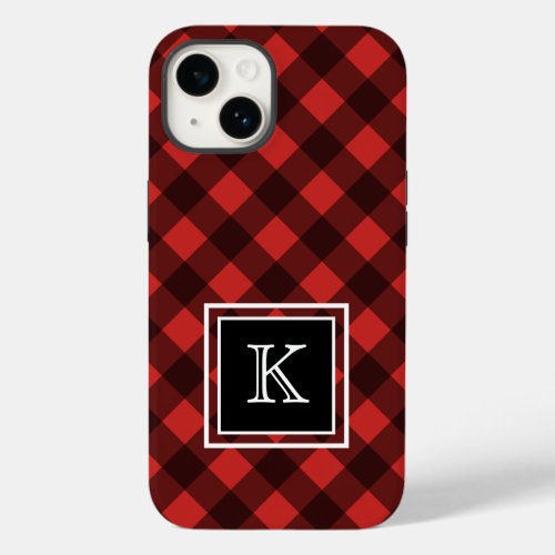 Black and Red Buffalo Check Custom Monogram Case_Mate iPhone 14 Case