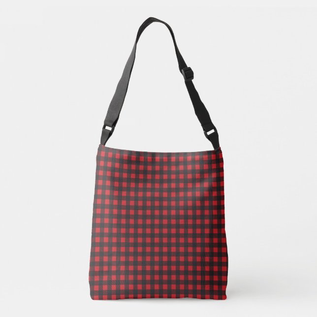 Black and Red Buffalo Check Plaid Crossbody Bag (Back)