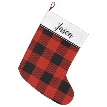 Black And Red Buffalo Check Plaid Large Christmas Stocking by Letsrendevoo at Zazzle