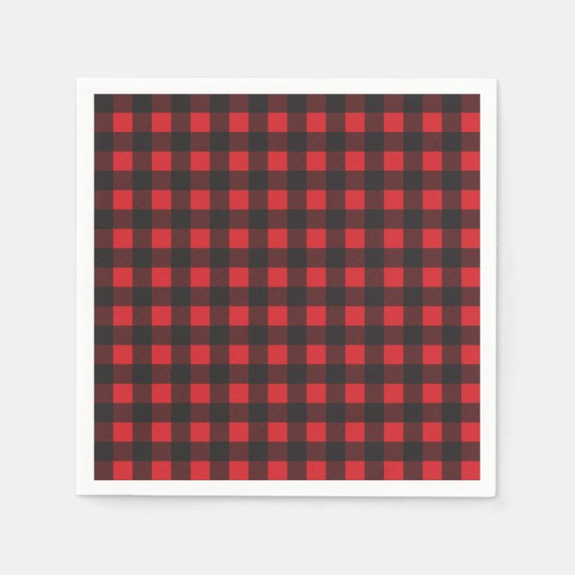 Black and Red Buffalo Check Plaid Napkins (Front)