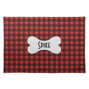 Black and Red Buffalo Check with Name in Dog Bone Cloth Placemat