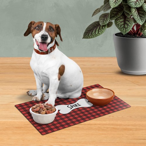 Black and Red Buffalo Check with Name in Dog Bone Placemat