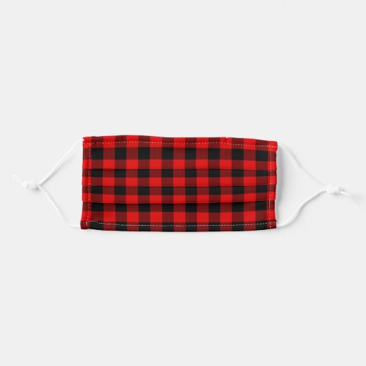 Black And Red Buffalo Lumberjack Plaid Checks Adult Cloth Face Mask (Front, Folded)
