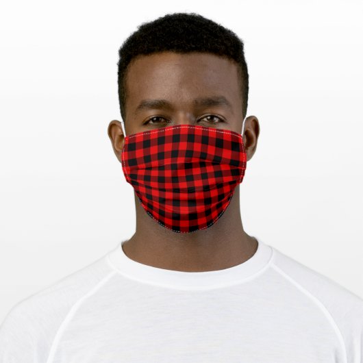 Black And Red Buffalo Lumberjack Plaid Checks Adult Cloth Face Mask (Worn)