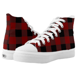 red and black plaid shoes