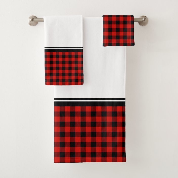 Black and Red Buffalo Plaid Bath Towel Set