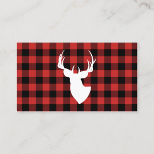 Black and Red Buffalo Plaid Buck Silhouette Business Card