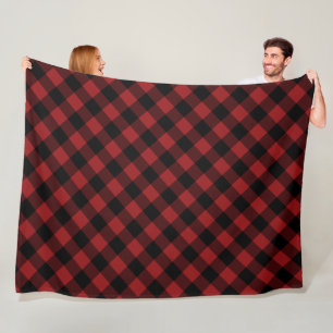 Black and Red Buffalo Plaid Check Fleece Blanket