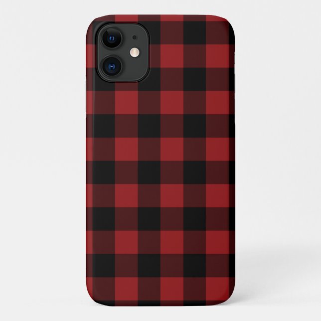 Black and Red Buffalo Plaid Check iPhone Case (Back)