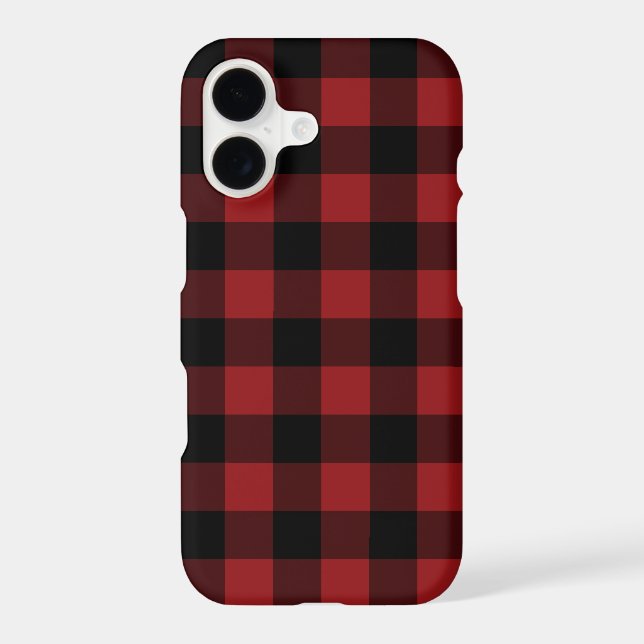 Black and Red Buffalo Plaid Check iPhone Case (Back)