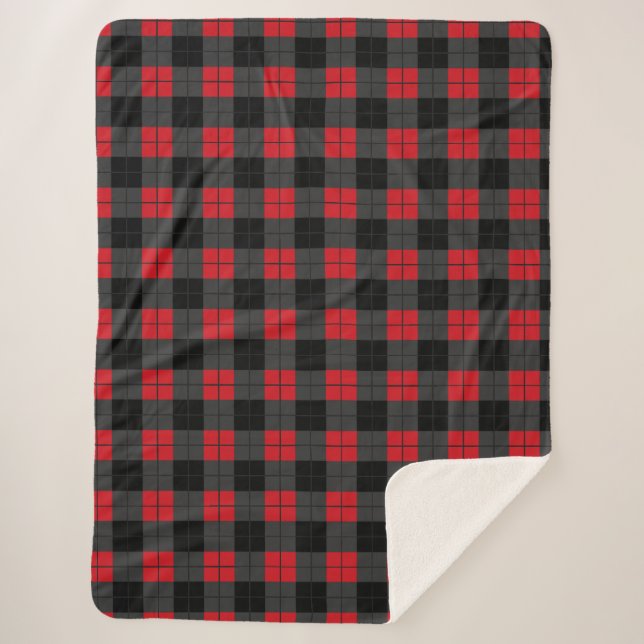 Black and Red Buffalo Plaid Checked Sherpa Blanket (Front)