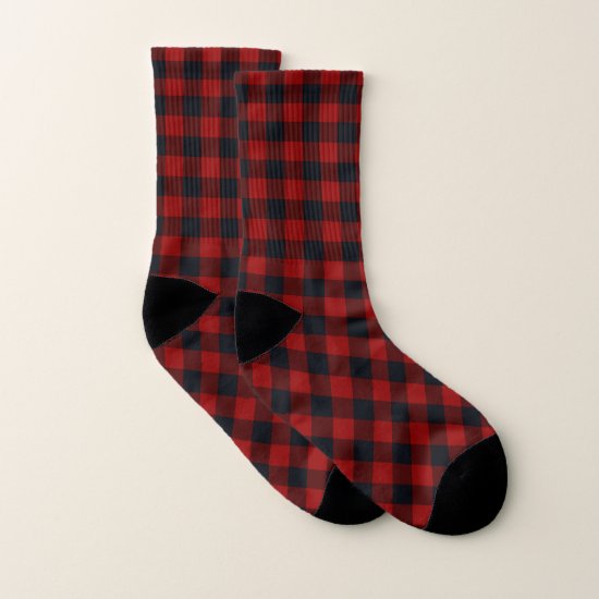 Black and Red Buffalo Plaid Checked Trendy Socks