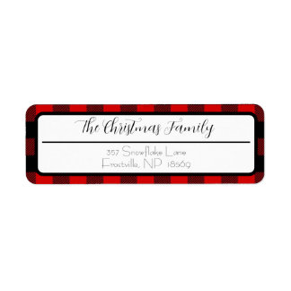 Black and Red Buffalo Plaid Christmas Return Lable Label