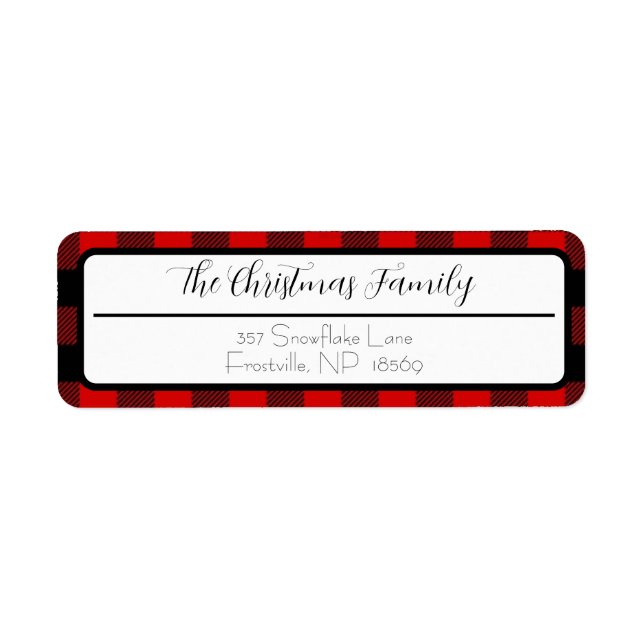 Black and Red Buffalo Plaid Christmas Return Lable Label (Front)