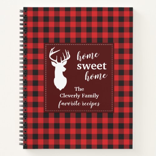 Black and Red Buffalo Plaid Family Holiday Recipes Notebook