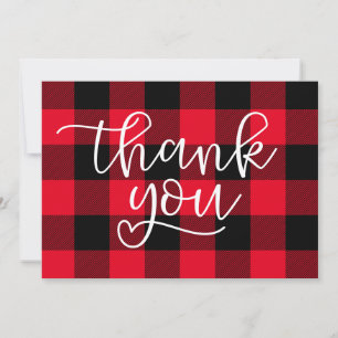 Black and Red Buffalo Plaid Heart Thank You Card
