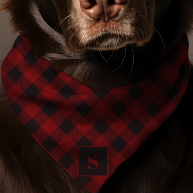 Black And Red Buffalo Plaid Monogram Dog Bandana (Creator Uploaded)