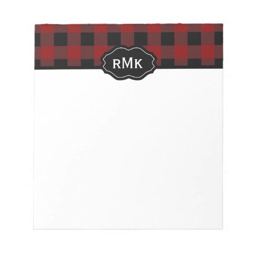Black and Red Buffalo Plaid Monogrammed Notepad