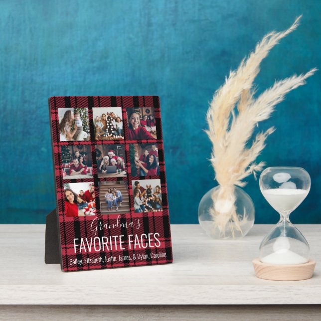Black and Red Buffalo Plaid Personalized 9 Photo Plaque (Side)