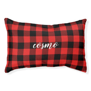 Black and Red Buffalo Plaid Personalized Pet Bed