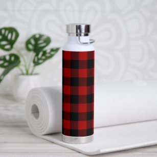 Black and Red Buffalo Plaid  Water Bottle
